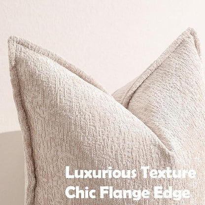 Pack of 2 Tan Decorative Throw Pillow Covers 18x18 Cozy Soft Chenille Accent - Image 2