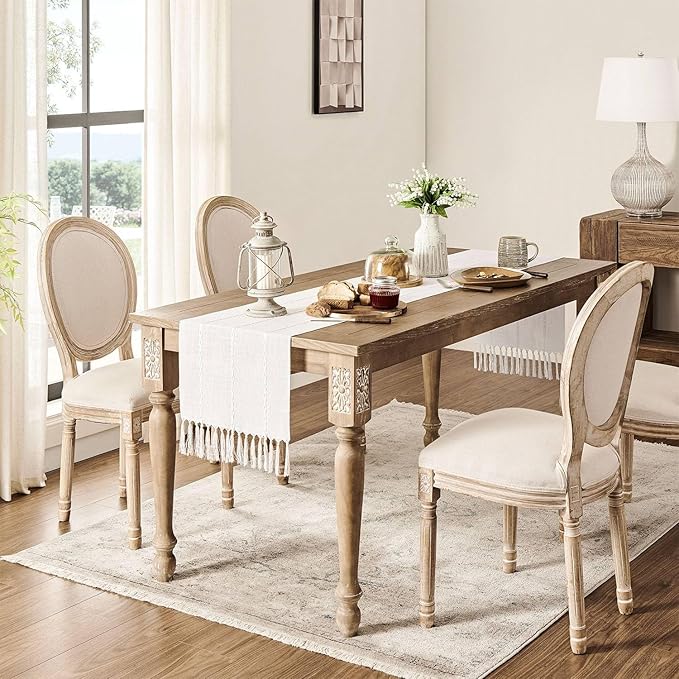 ZeeMart Farmhouse Braided Striped Table Runner, Rustic Ivory Table Runners 90 - Image 3