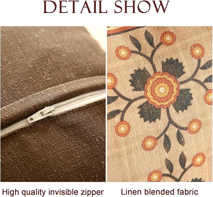 Brown Throw Pillow Covers Set of 2, Floral Farmhouse Linen Accent Pillows Cover - Image 4