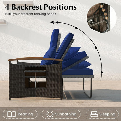 costway patio rattan daybed, outdoor loveseat sofa with, side view