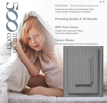 Mayfair Linen 100% Cotton Striped Sheets Queen Size Bed Set - Image 6