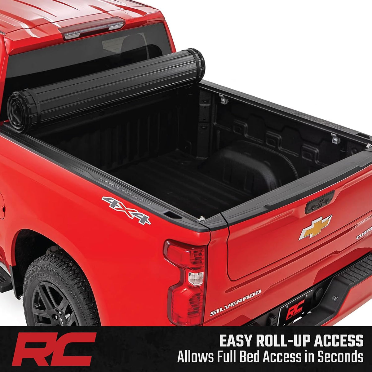rough country hard roll-up bed cover shown in use