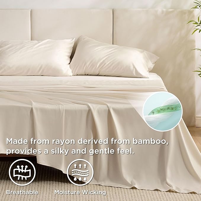 Bedsure Queen Sheet Set, Rayon Derived from Bamboo, Cooling Sheets, Breathable - Image 3