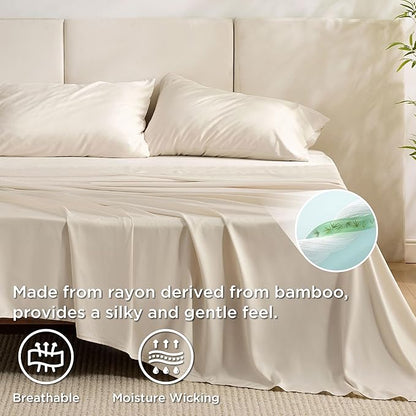Bedsure Queen Sheet Set, Rayon Derived from Bamboo, Cooling Sheets, Breathable - Image 3