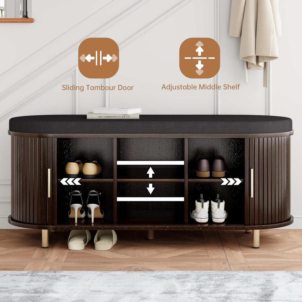 DHH 2-Tier Storage Bench,Wide Shoe Bench with Thickened Padded Seat Cushion, ...