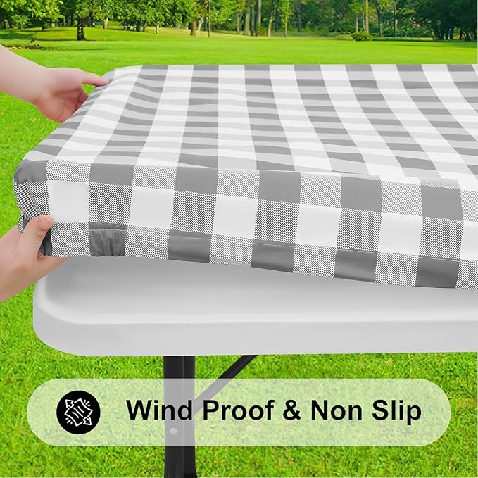 Smiry Rectangle Picnic Table Cloth, Elastic Waterproof Fitted Vinyl Tablecloths - Image 2