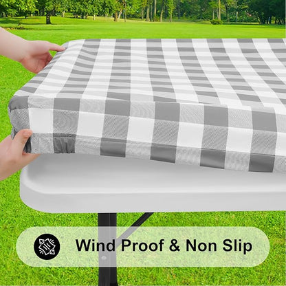 Smiry Rectangle Picnic Table Cloth, Elastic Waterproof Fitted Vinyl Tablecloths - Image 2