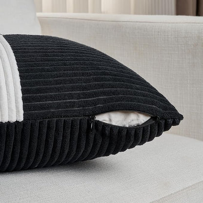 Fancy Homi Set of 2 Black White Long Lumbar Decorative Throw Pillow Covers - Image 4