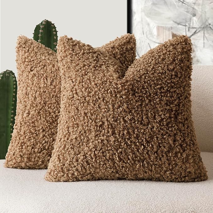 Foindtower 2 Pieces 26x26 Inch Dark Bronze, Faux Fur Throw Pillow Cover Accent by Foindtower