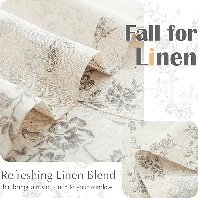 jinchan Floral Kitchen Curtains 24 Inch Linen Tier Curtains Farmhouse Cafe Half - Image 5