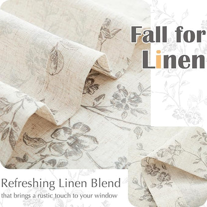 jinchan Gray Floral Kitchen Curtains 30 Inch Linen Tier Curtains Farmhouse Cafe - Image 5