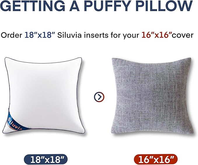 Siluvia 18"x18" Pillow Inserts Set of 2 Decorative Square Throw 18" Pillows - Image 3