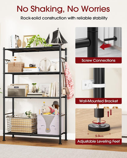 sakugi 4-tier storage shelves with 6 hooks, 33.2", package contents