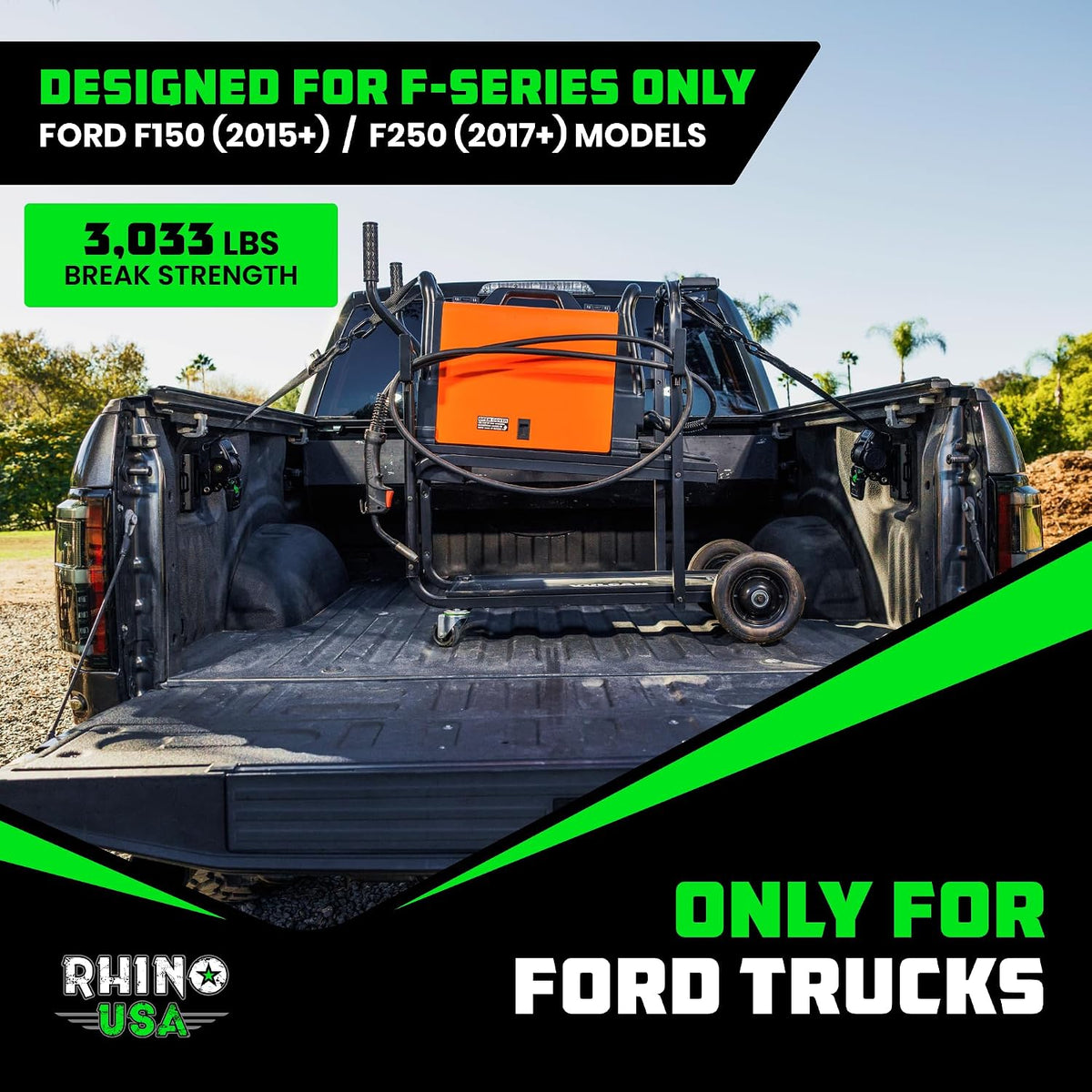 rhino usa bed-mounted retractable ratchet straps - for shown in use