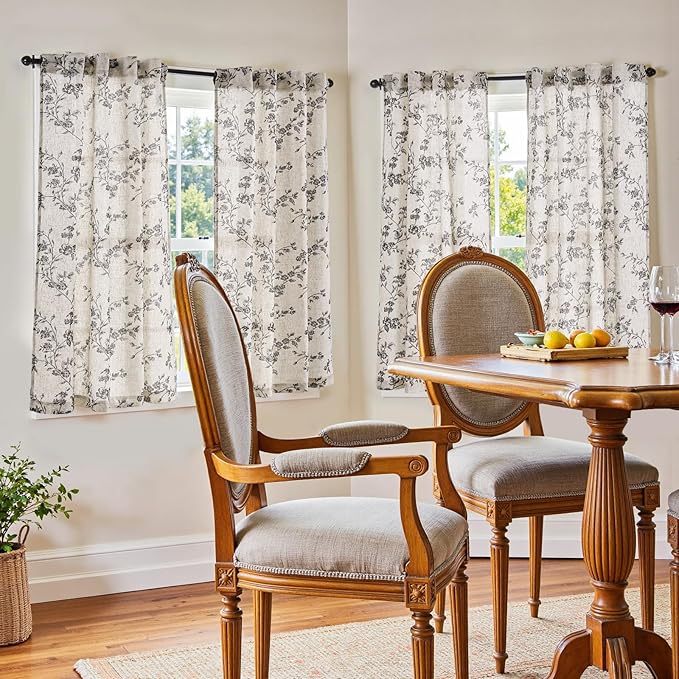 jinchan Floral Kitchen Curtains 45 Inch Linen Tier Curtains Farmhouse Cafe Half - Image 2