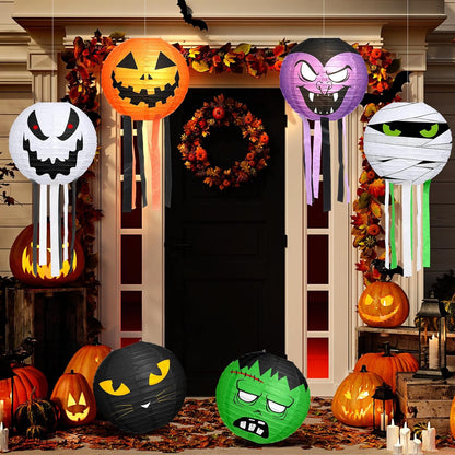 VIHOSE 12 Pcs Halloween Hanging Decorations Paper Lanterns, Jack-o-Bat Lanterns with Tassels Halloween Lantern Decorative for Indoor Outdoor Party Trick-or-Treat Event Supplies