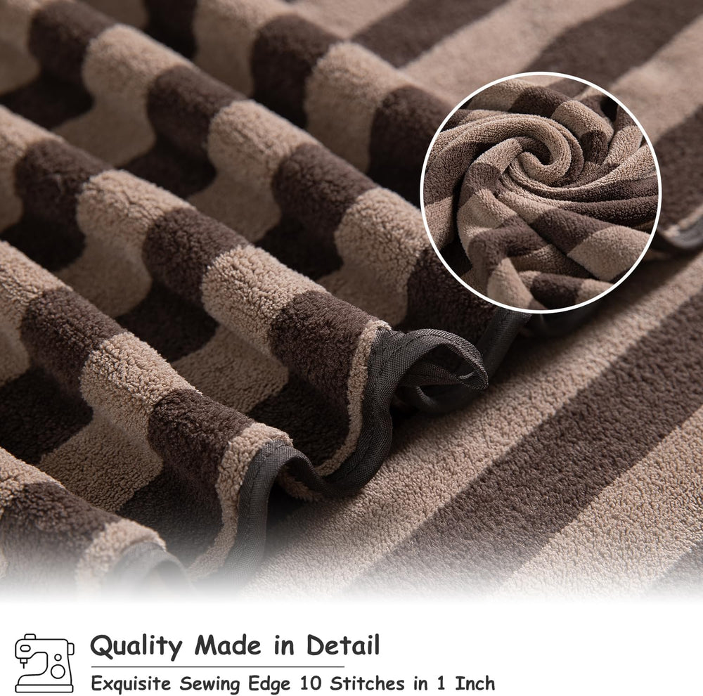 18 Pcs Brown Cabana Stripe Bath Towel Set with Hanging Loop-6 Bath Towels,6 H...