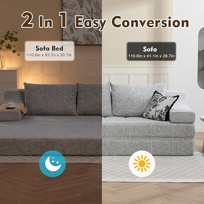 MEISSALIVVE 110.6" Convertible Sofa Bed, 2-in-1 Modular Oversized Boneless Couch - Image 4