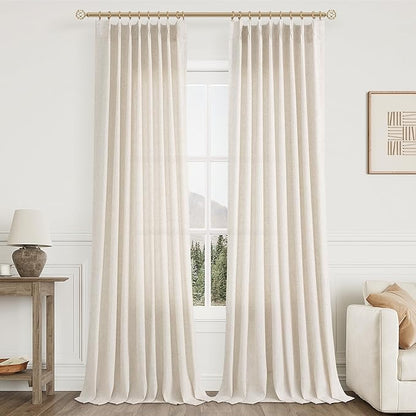 Natural Pinch Pleat Linen Curtains 116 Inch Length 2 Panels Set by Aersas