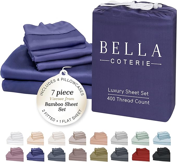 Bella Coterie 7 Piece Luxury Bamboo Viscose Split King Size Sheet Set | 2 by BC