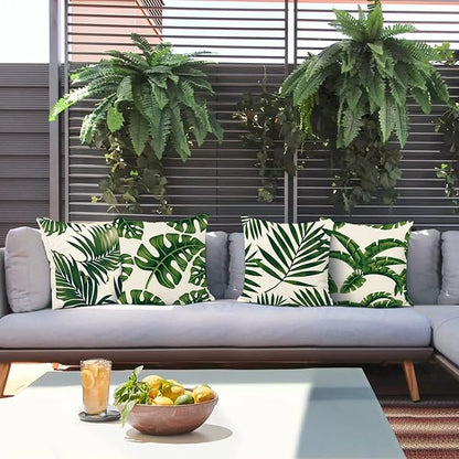 Bonhause Tropical Leaves Throw Pillow Covers 16x16 Set of 4 Green Palm Leaf - Image 2