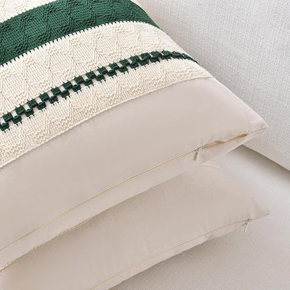 Fancy Homi Set of 2 Dark Green Boho Decorative Throw Pillow Covers 18x18 Inch - Image 3