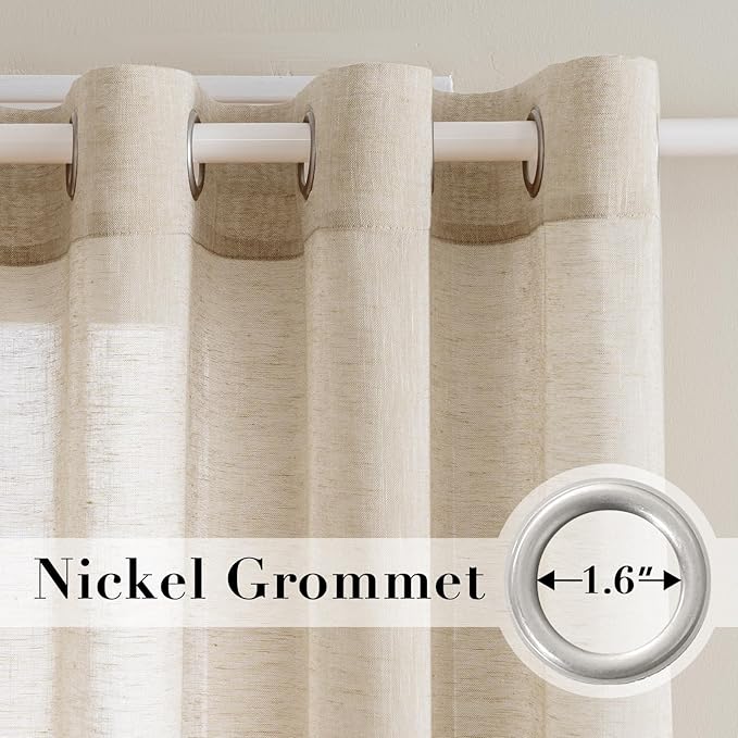 H.VERSAILTEX Linen Curtains Natural Linen Semi-Sheer Curtains 2 Panels Nickel - Image 2