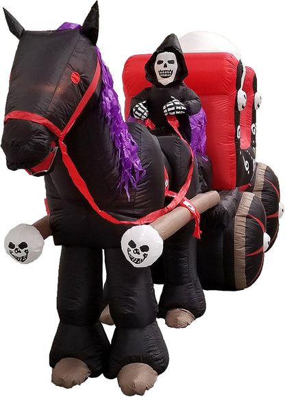 12 FT Long Halloween Inflatable Carriage with Skeleton Ghost Skull