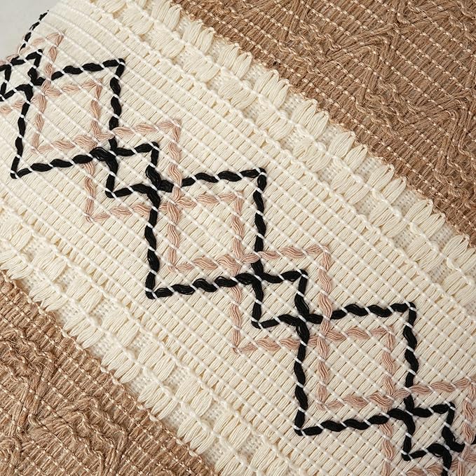 Pyonic Pack of 2 Boho Throw Pillow Covers 12x20 Inch Farmhouse Beige Decorative - Image 3