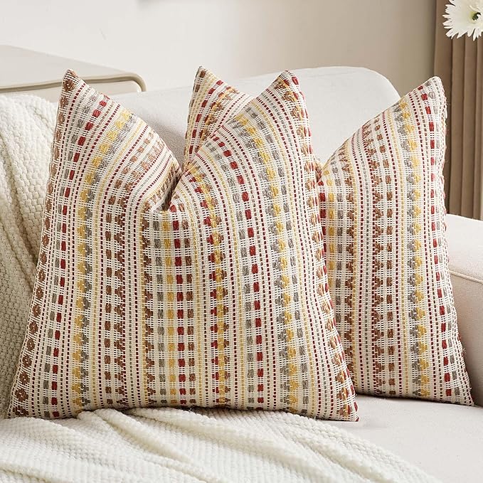 FUTEI Brown Red Decorative Throw Pillow Covers 20x20 Inch Set of 2, Soft Cozy by FUTEI