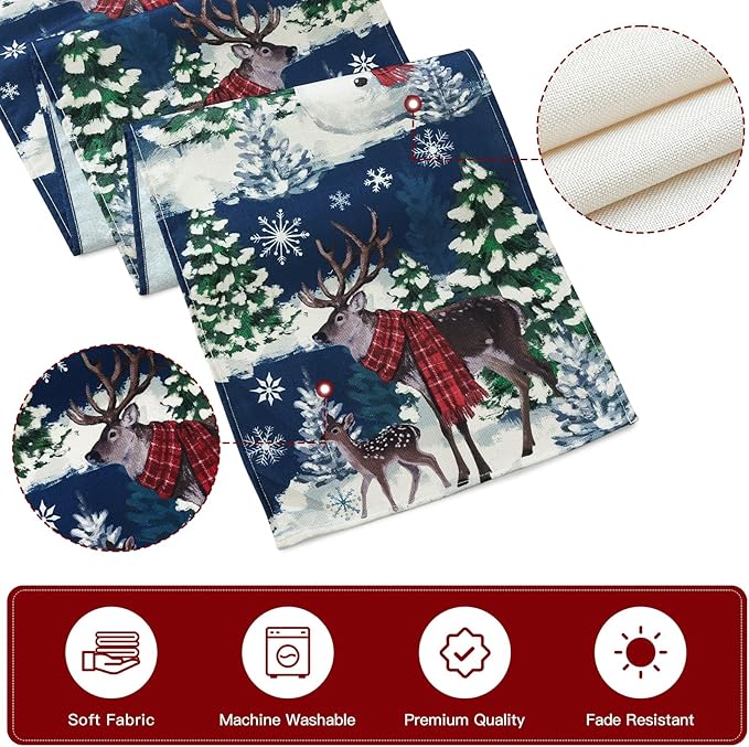 Artscope Reindeer Snowman Christmas Tree Table Runner, Xmas Winter Snowflakes - Image 5