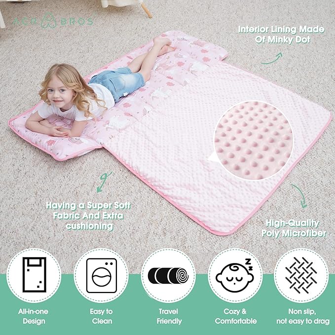 ACRABROS Toddler Nap Mat with Pillow and Blanket, Extra Large Rolled Napping - Image 4