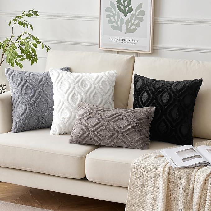 MIULEE Black Throw Pillow Covers 18x18 Inch, Soft Winter Plush Faux Wool Couch - Image 5