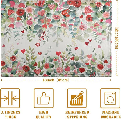 Valentines Eucalyptus Leave Placemats Set of 4, 12x18 Inch Valentine Heart Rose - Image 5