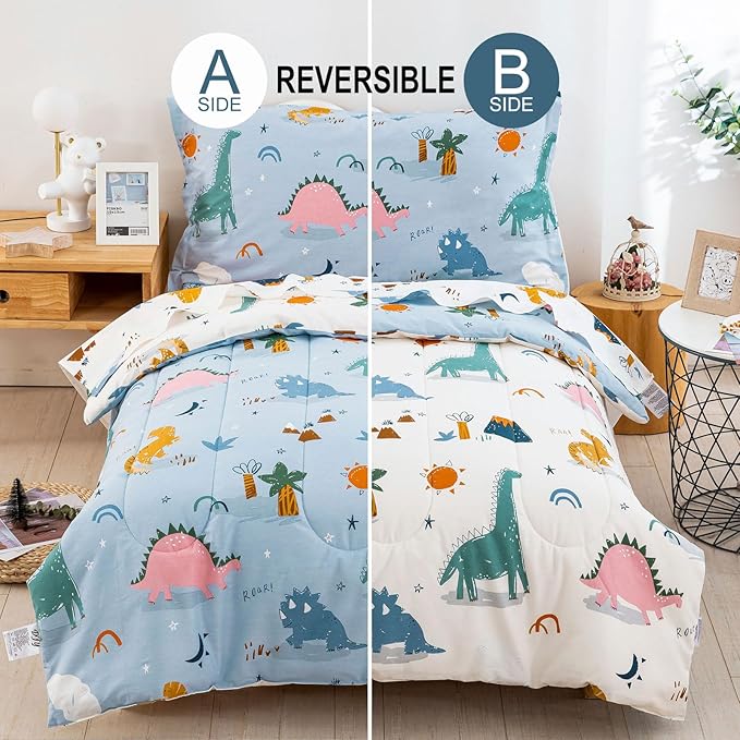 DJY 4 Pieces Cotton Toddler Bedding Set, Dinosaur Toddler Bed Comforter Set - Image 2