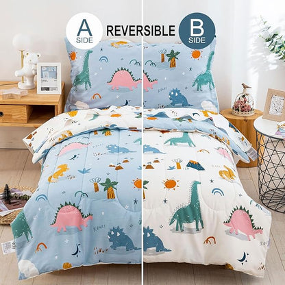 DJY 4 Pieces Cotton Toddler Bedding Set, Dinosaur Toddler Bed Comforter Set - Image 2