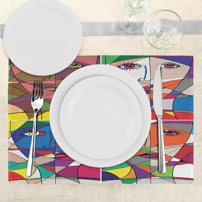 Ambesonne Abstract Place Mats Set of 4, Abstract Woman Face Illustration Behind - Image 3