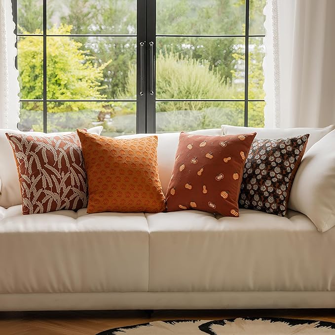 18x18 Inches Thanksgiving Fall Throw Pillow Orange Pillow Covers Pumpkin Pillow - Image 6