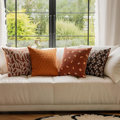 Autumn Themed Throw Pillow Covers, Pumpkin & Floral Embroidered Decorative - Image 5