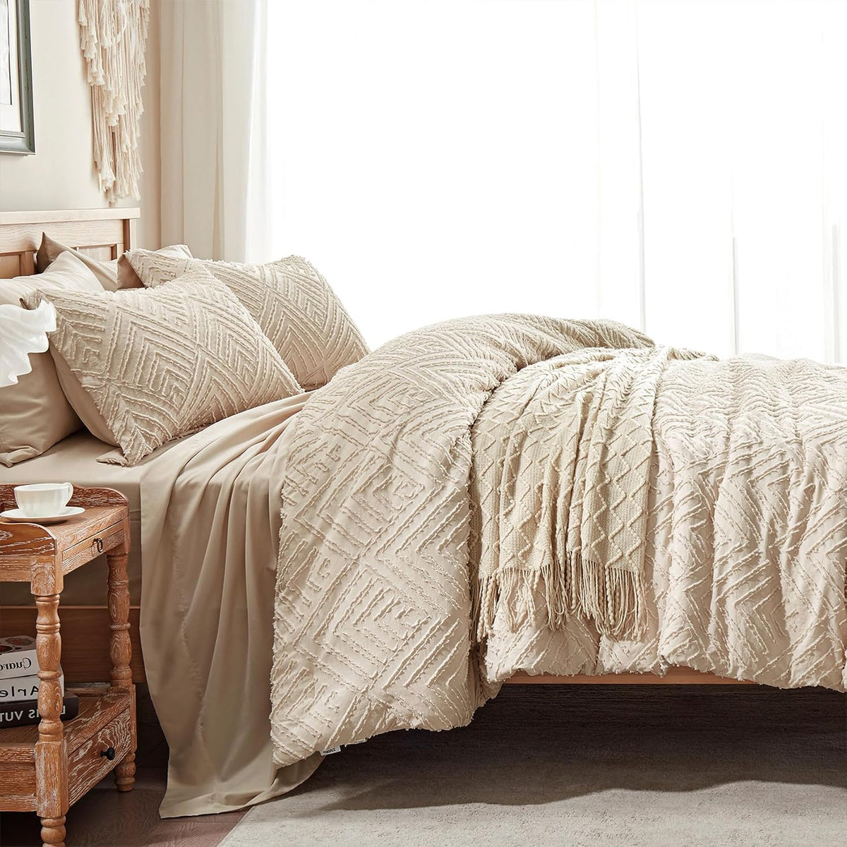zzlpp full size comforter sets 7 piece,beige bed, side view