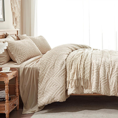 zzlpp full size comforter sets 7 piece,beige bed, side view