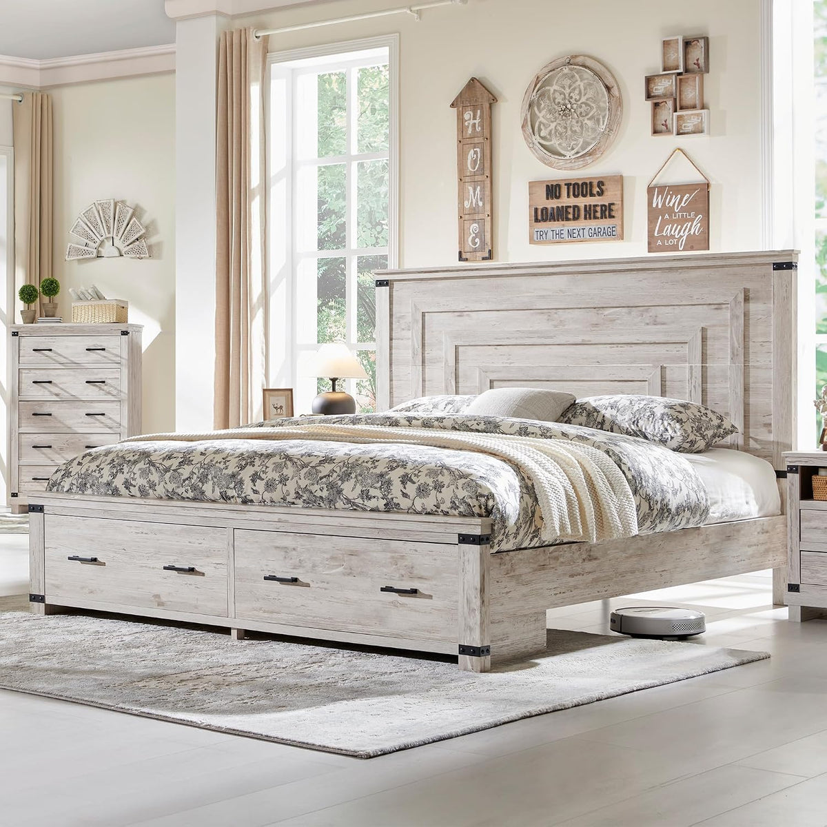 redlemon 54" farmhouse king bed frame with headboard, main product view