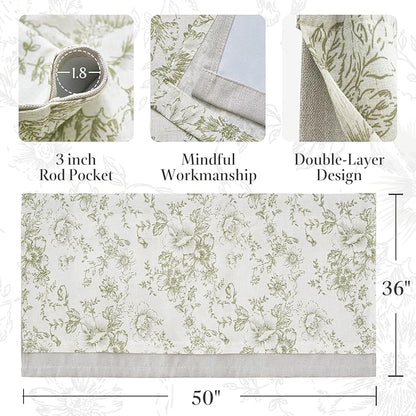 jinchan Linen Kitchen Curtain 36 Inch French Floral Double Layer Curtain - Image 8