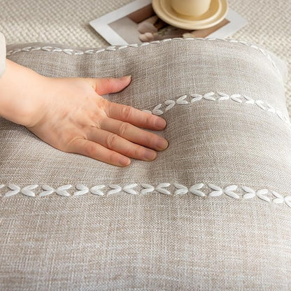 vctops Rustic Striped Cotton Linen Decorative Throw Pillow Cover Embroidery - Image 5