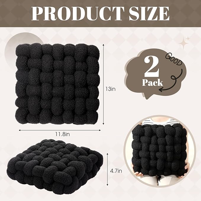 Wenqik 2 Pcs Knot Pillows Square Knotted Plush Throws Soft Accent Pillows - Image 2