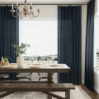 Vintage Blue Linen Pinch Pleat Curtains 102 Inches - Image 6