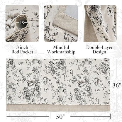 jinchan Linen Kitchen Curtain 36 Inch French Floral Double Layer Curtain - Image 8