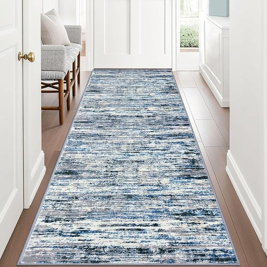 Modern Abstract Runner Rug 3x8, Washable Kitchen Runner Non-Slip Soft Hallway by lansny