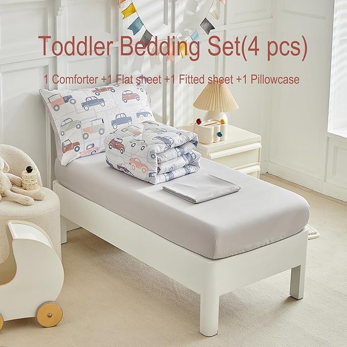 JHXHMX Car Toddler Bedding Set for Boys, 4 Piece Bed-in-a-Bag Toddler Comforter - Image 7
