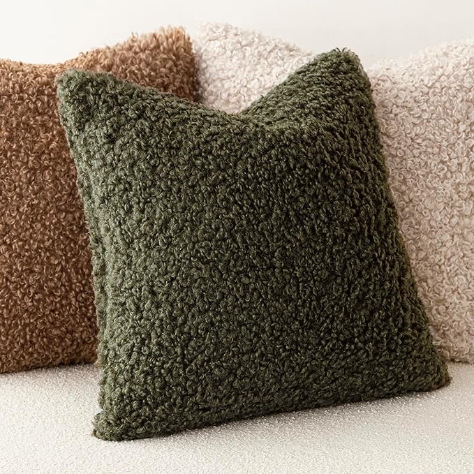 Foindtower 2 Pieces 26x26 Inch Olive Green, Faux Fur Throw Pillow Cover Accent - Image 4